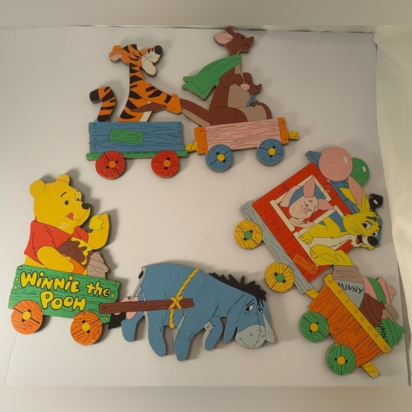 Vintage Winnie the Pooh Cardboard Wall Decor 3 Piece Train & Wagon - Picture 2 of 8